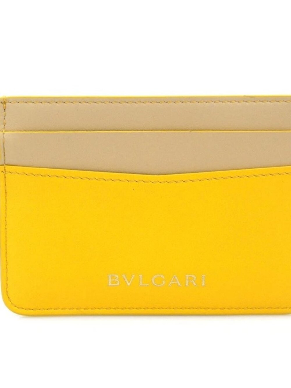 BVLGARI Serpenti Card Case Holder Yellow/Beige Leather/Goldtone